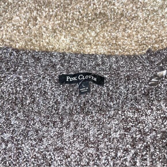 Pink Clover women's sweater boxy gray/black comfortable SZ L button edges - Picture 11 of 11